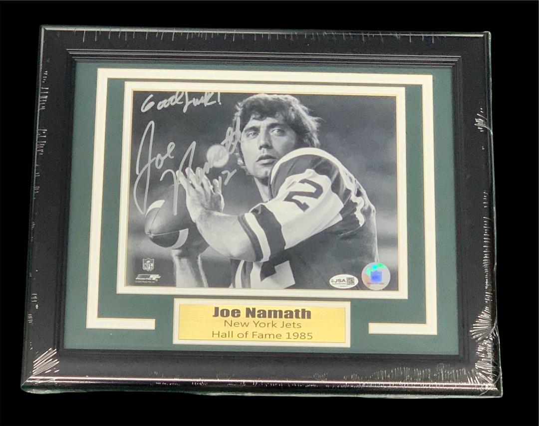 JOE NAMATH SIGNED NEW YORK JETS CUSTOM FRAMED 8X10