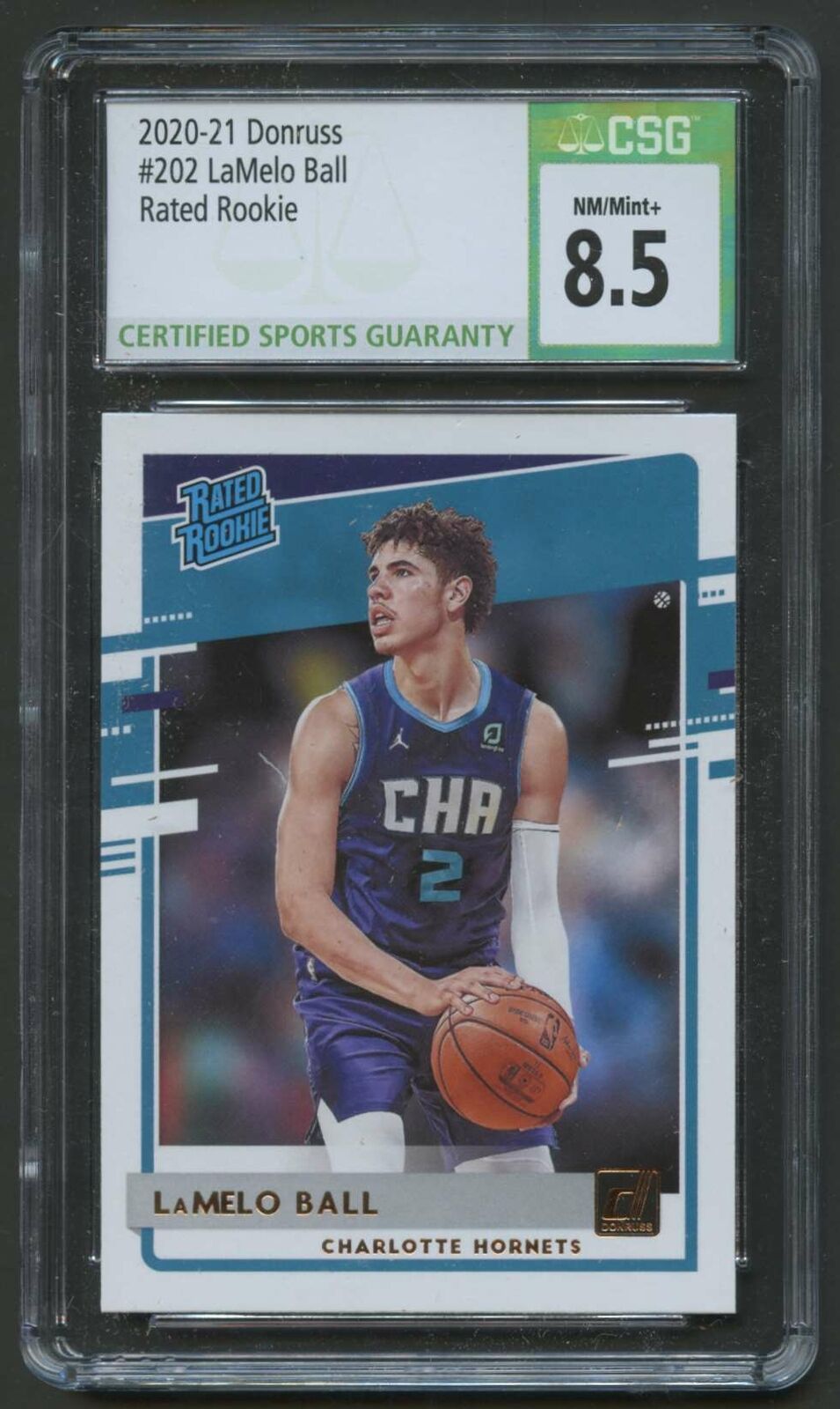 2020-21 DONRUSS RATED ROOKIE LAMELO BALL RC #202 CSG 8.5
