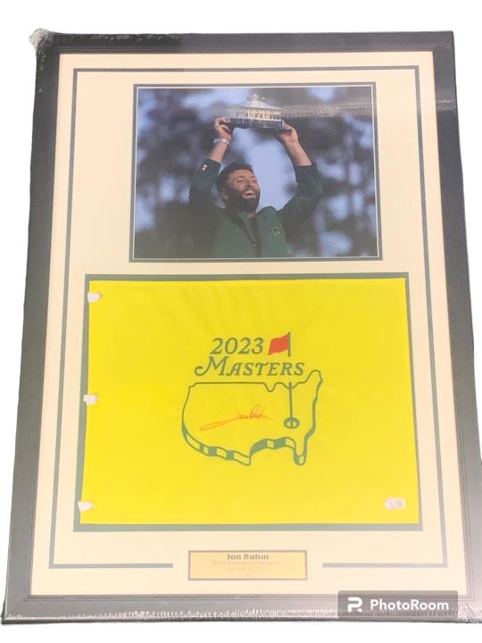 Jon Rahm signed 2023 Masters Flag Custom Framed with 11x14 photo