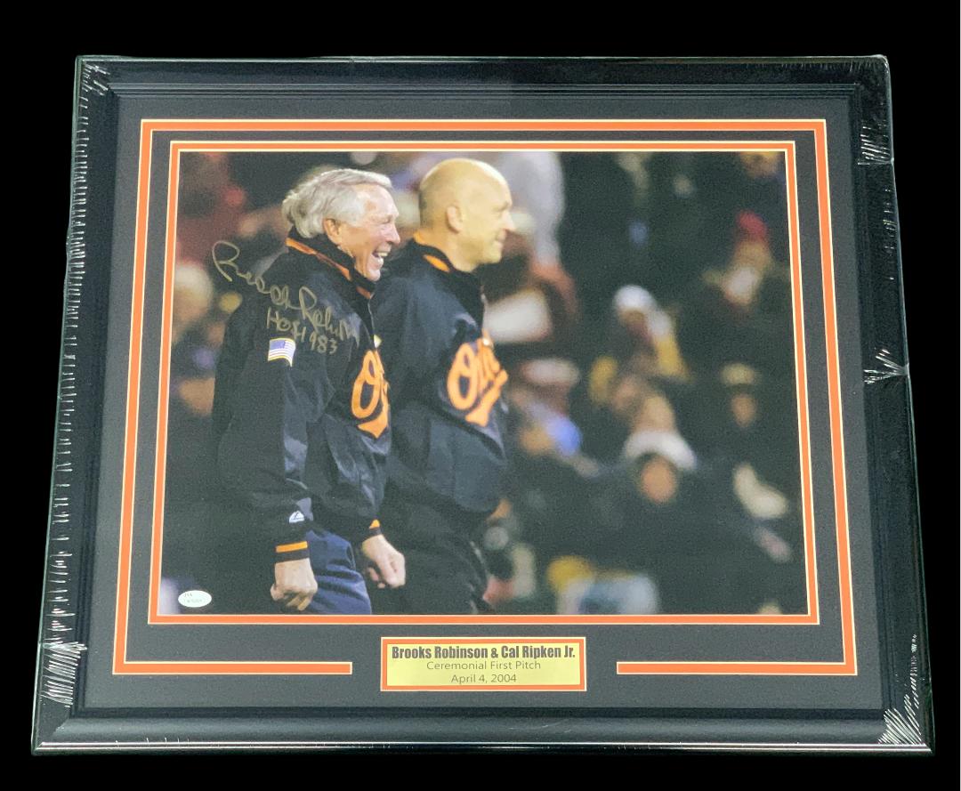 BROOKS ROBINSON SIGNED CUSTOM FRAMED 16X20 2004 Ceremonial 1st Pitch