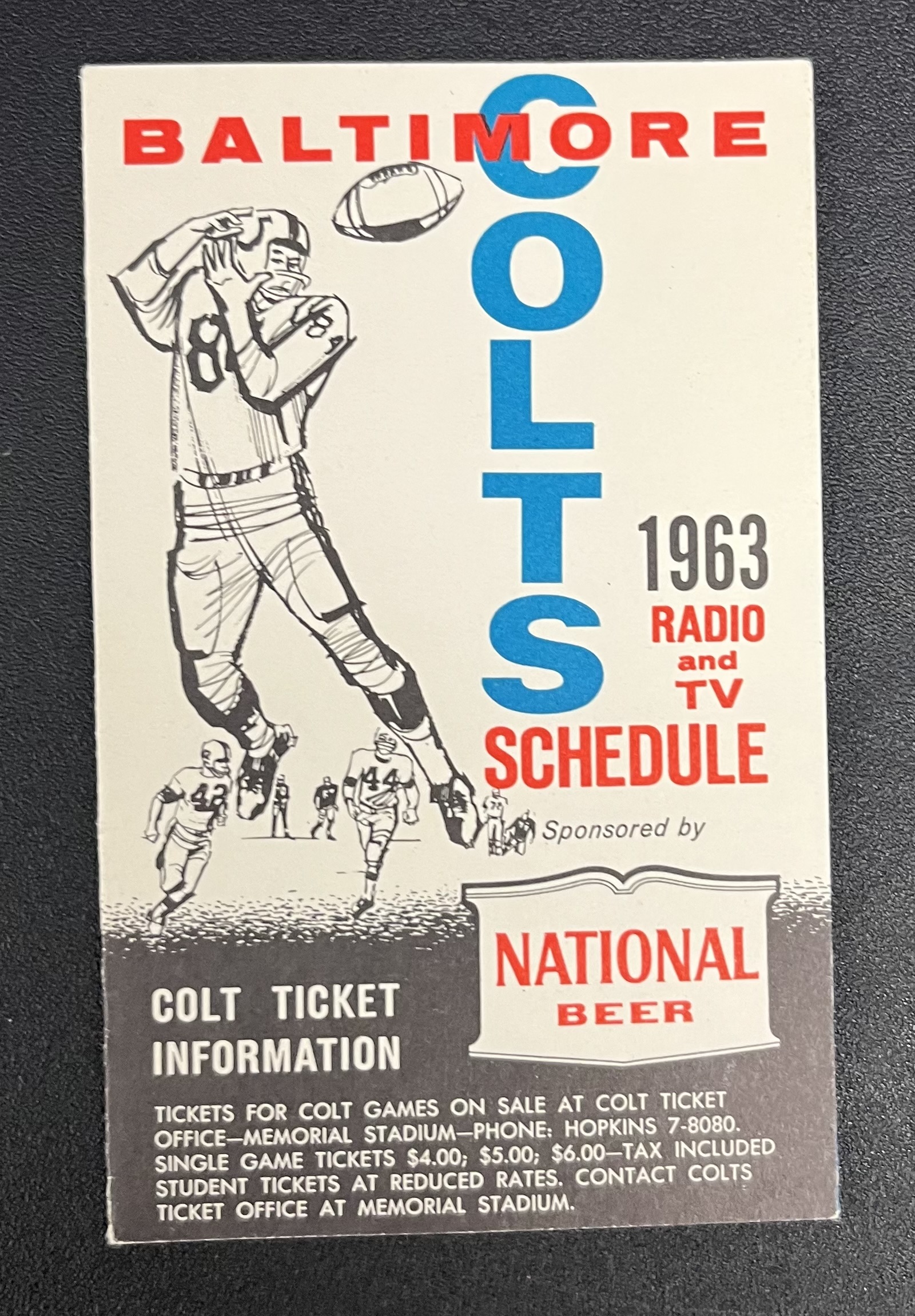 1963 Baltimore Colts Schedule WBALTV National Beer