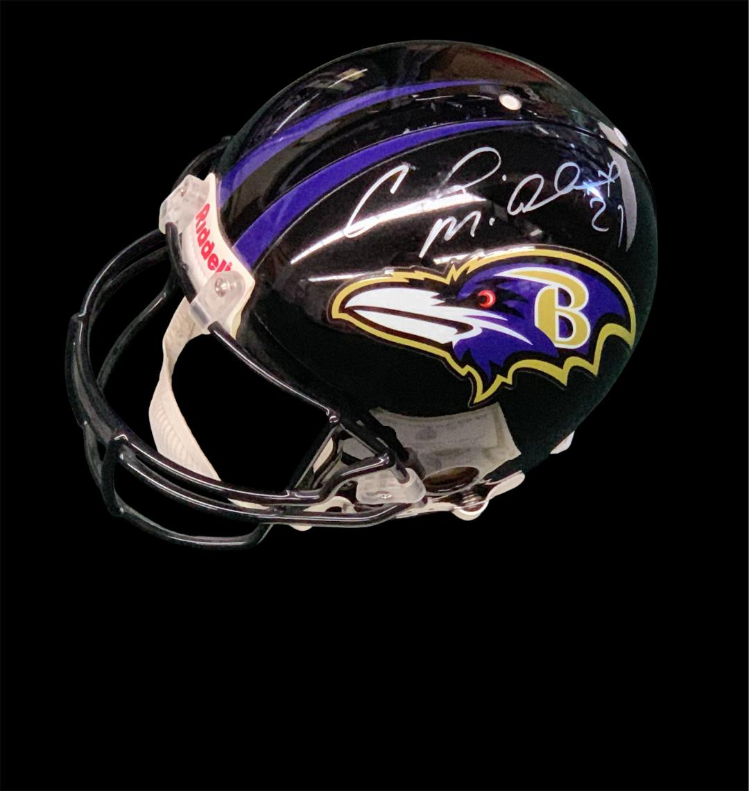 CHRIS MCALISTER SIGNED BALTIMORE RAVENS ON FIELD HELMET