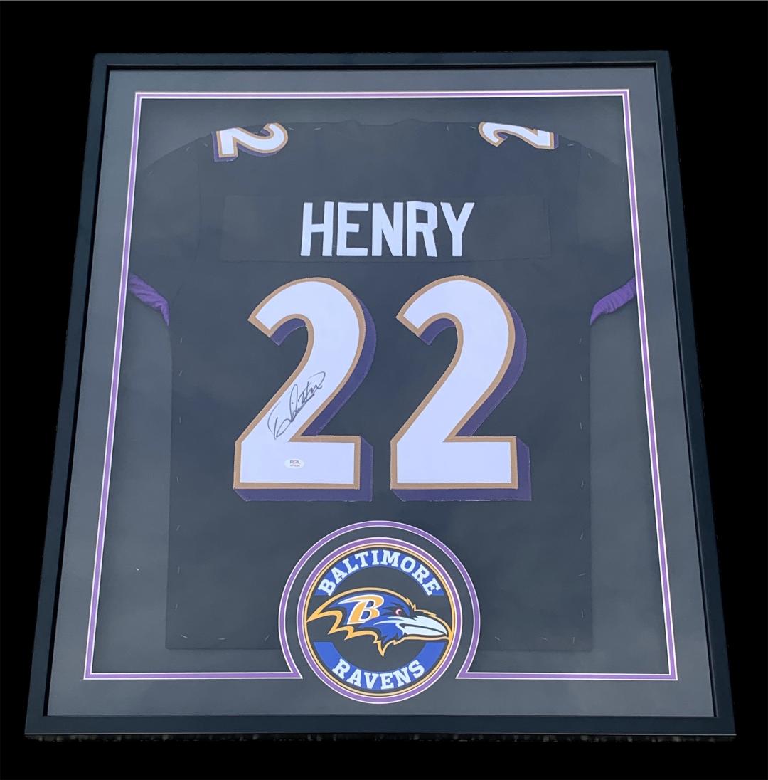 DERRICK HENRY SIGNED BALTIMORE RAVENS CUSTOM FRAMED JERSEY