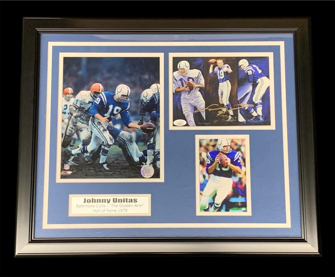 JOHNNY UNITAS SIGNED KIRK MAGGIO LITHO COLLAGE