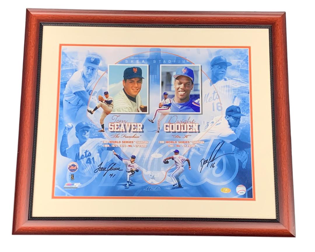 Tom Seaver & Doc Gooden Signed New York Mets Framed Signed 16x20