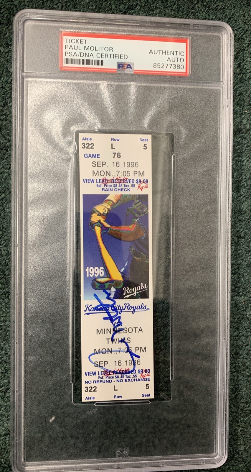 PAUL MOLITOR SIGNED 3,000TH HIT GAME TICKET