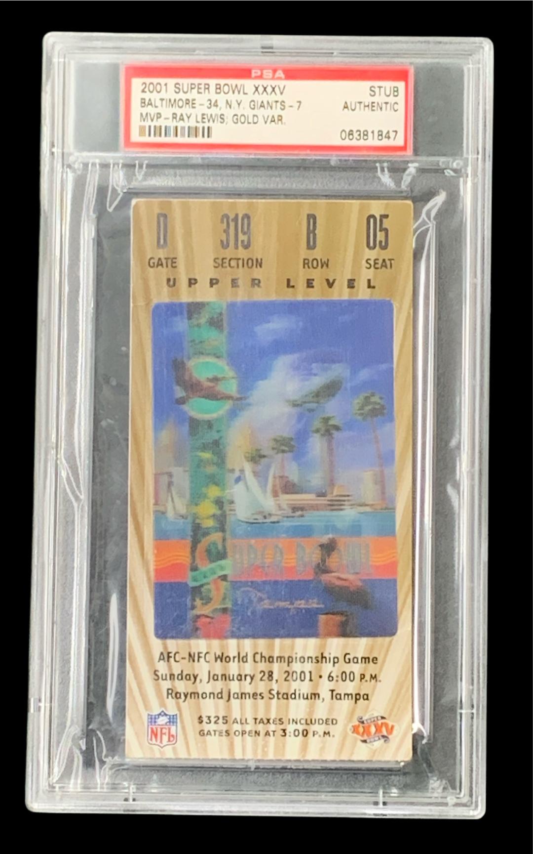 2001 SUPER BOWL XXXV-STUB #STUB RAVENS-34, GIANTS-7 MVP-RAY LEWIS: GOLD