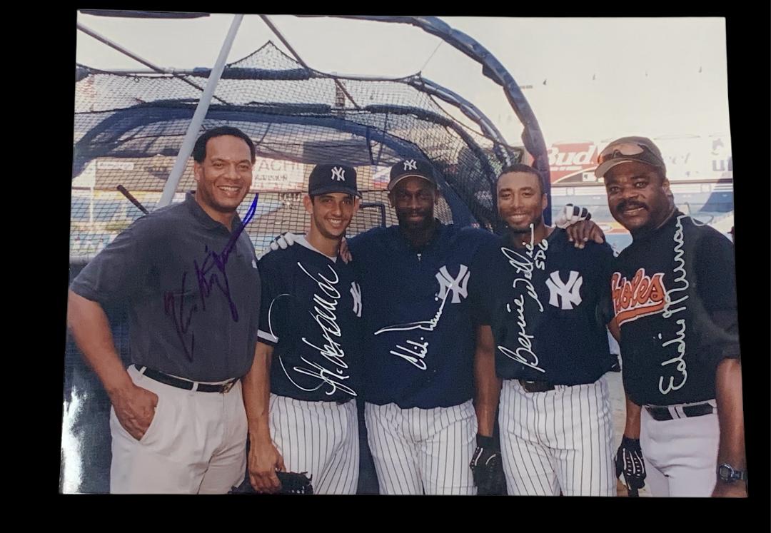 MLB SWITCH HITTING GREATS EDDIE MURRAY, CHILI DAVIS, JORGE POSADA, BERNIE WILLIAMS, & KEN SINGLETON SIGNED 8X10