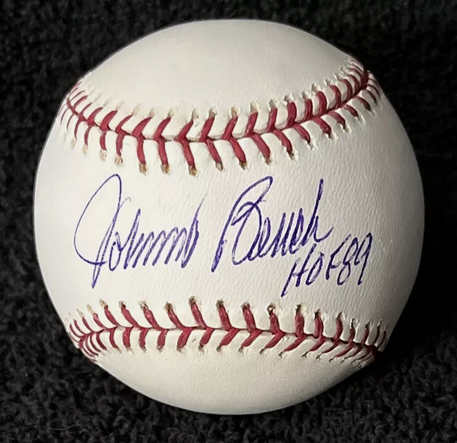 JOHNNY BENCH SIGNED HALL OF FAME BASEBALL w/ insc