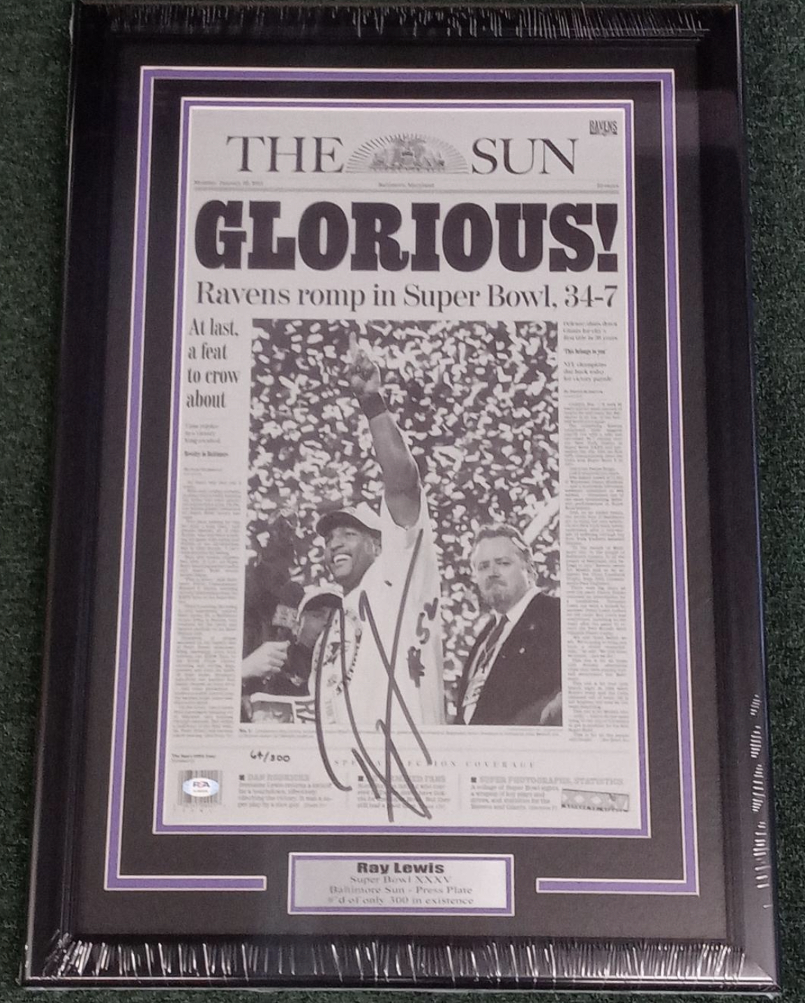 Ray Lewis signed Super Bowl 35 Baltimore Sun Press Plate 