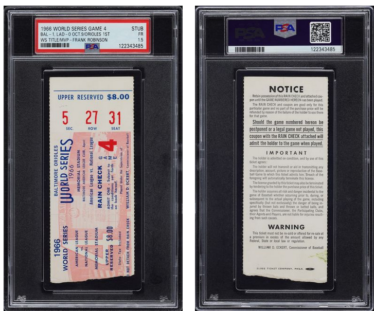 1966 WORLD SERIES GM.4-STUB #STUB BAL-1, LAD-0 OCT.9/ORIOLES 1ST WS TITLE/MVP-FRANK ROBINSON