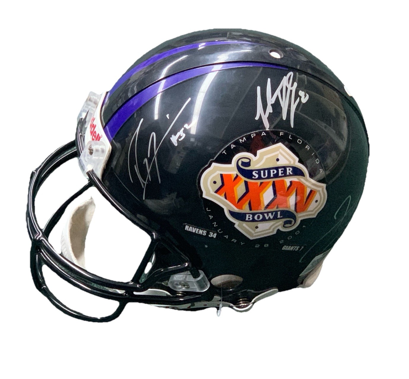 Super Bowl 35 Ray Lewis Jamal Lewis Trent Dilfer Signed Helmet Mounted Memories /250