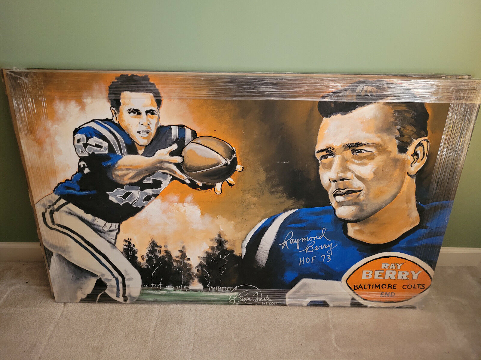Baltimore Colts Raymond Berry HOF '73 Signed JSA Artist Portrait by Kevin Charles