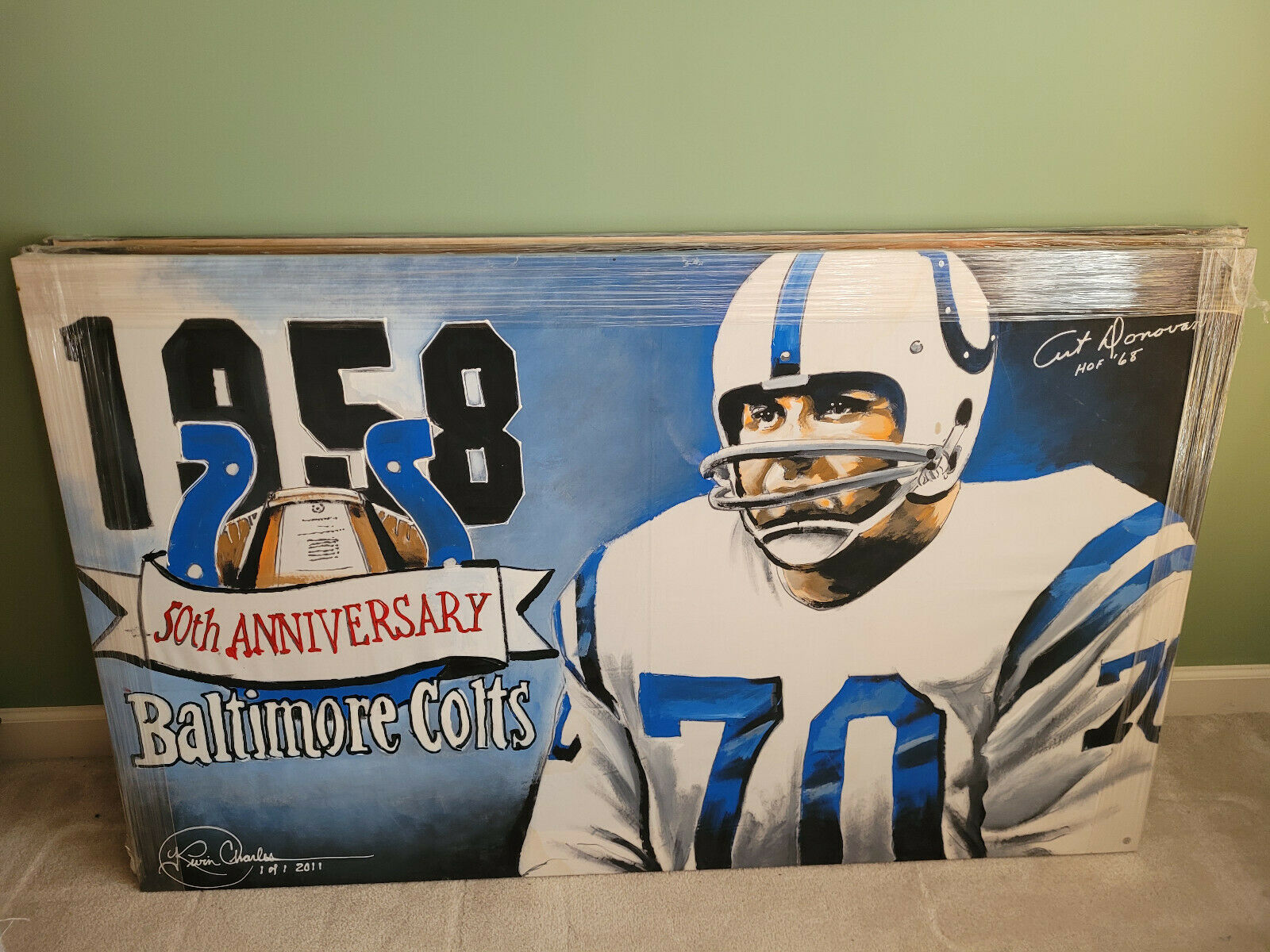 Baltimore Colts Art Donovan 1958 50th Anniversary HOF Signed JSA Artist Canvas by Artist Kevin Charles