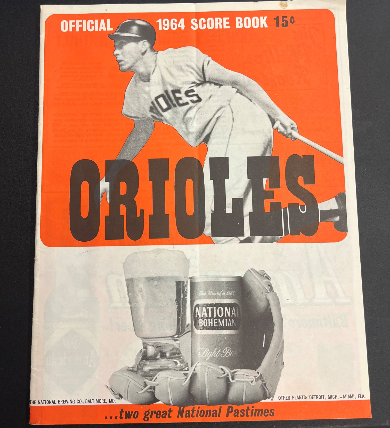 1964 Baltimore Orioles vs Detroit Tigers Score Card
