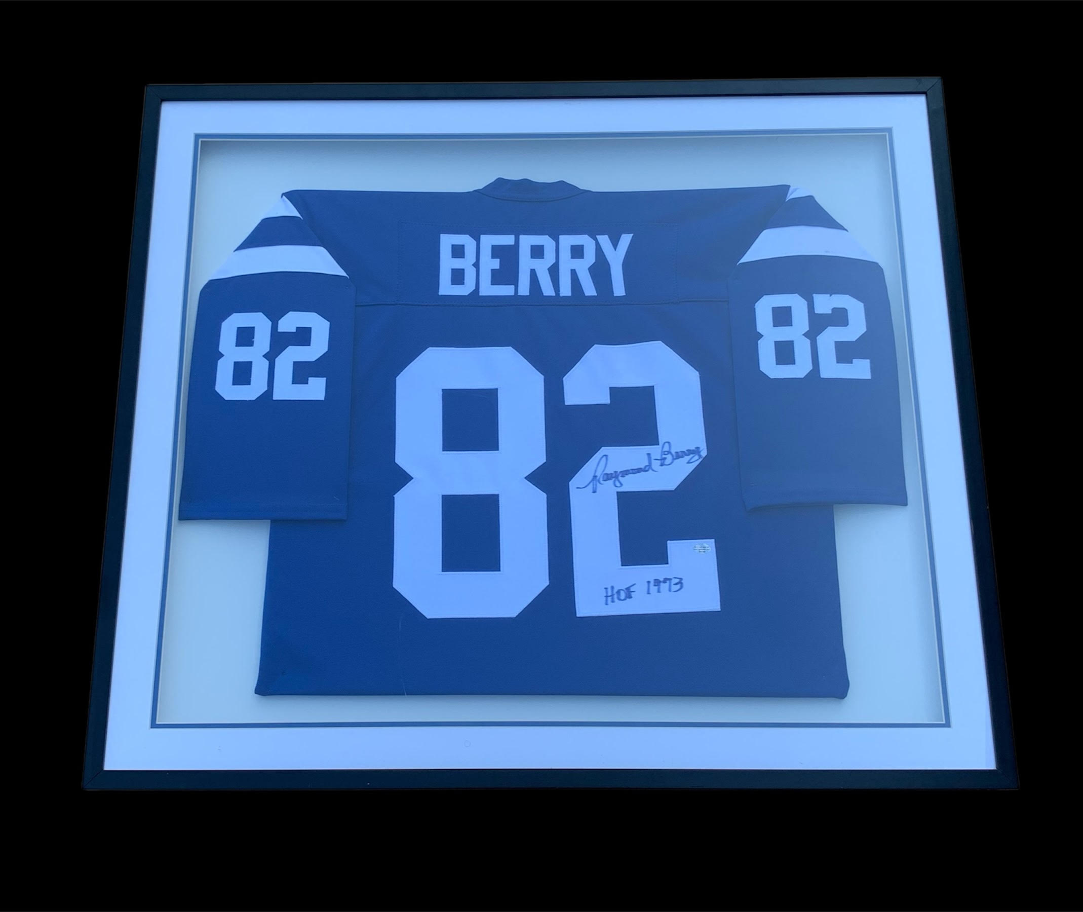 RAYMOND BERRY SIGNED BALTIMORE COLTS CUSTOM FRAMED JERSEY