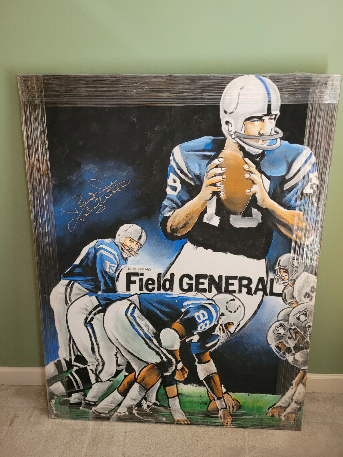 Baltimore Colts HOF Johnny Unitas Field General Signed JSA Artist Portrait by Kevin Charles
