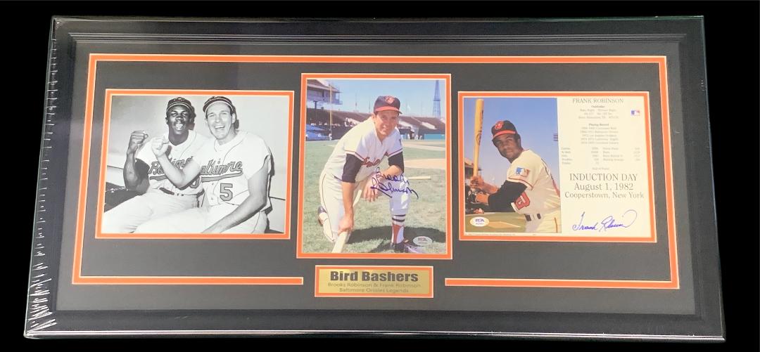 BIRD BASHERS BROOKS ROBINSON & FRANK ROBINSON SIGNED COLLAGE