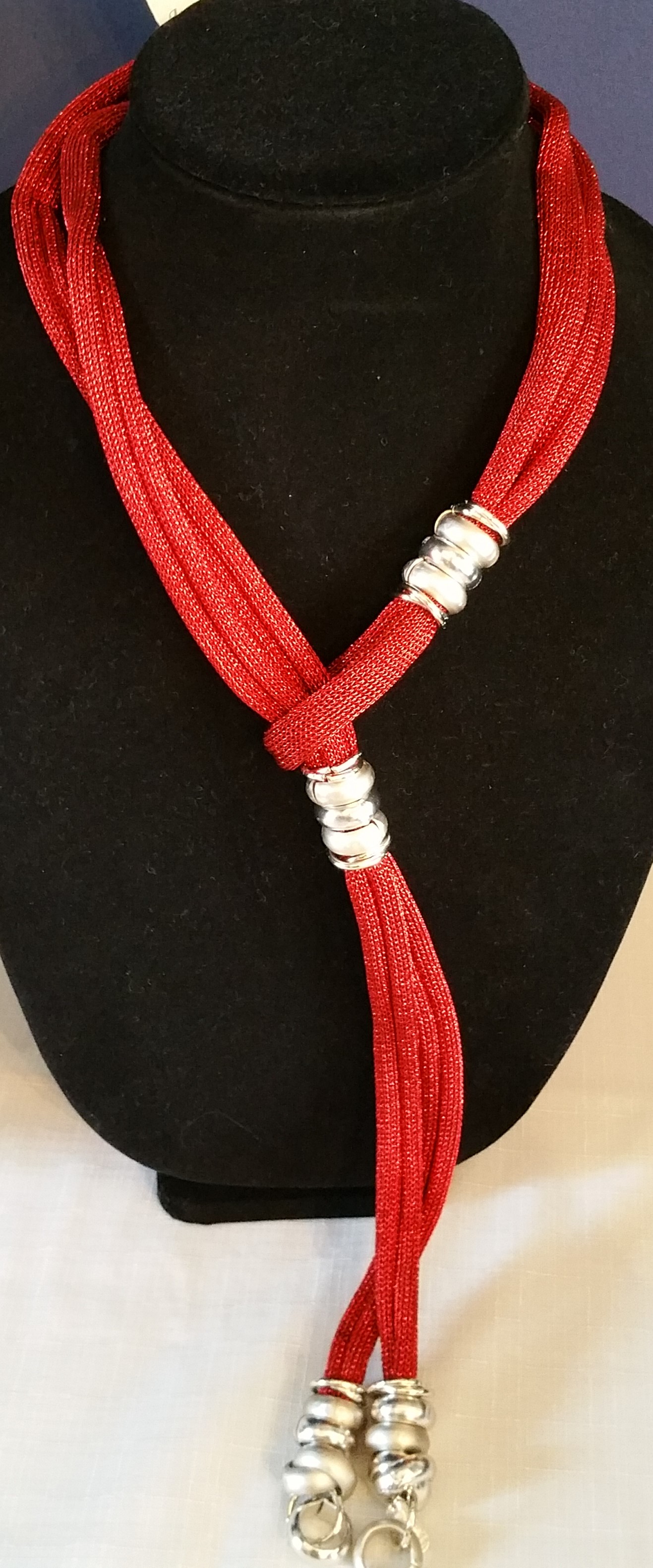 Red and Silver Long Necklace 2N8
