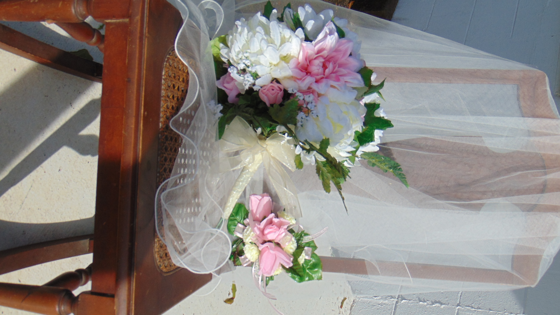 Silk Bridal Bouquet with corsage and boutonniere