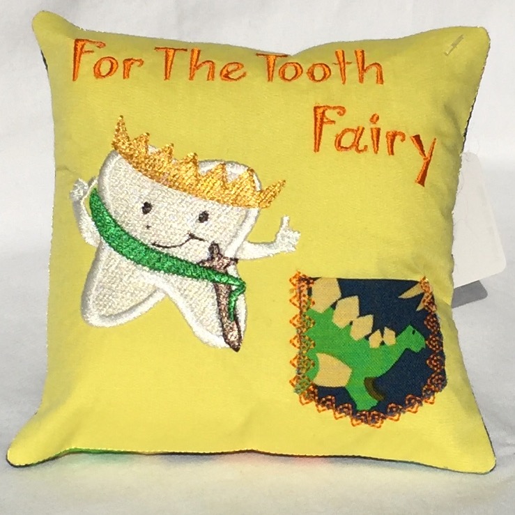 Prince Dinosaur Yellow Tooth Fairy Pillow