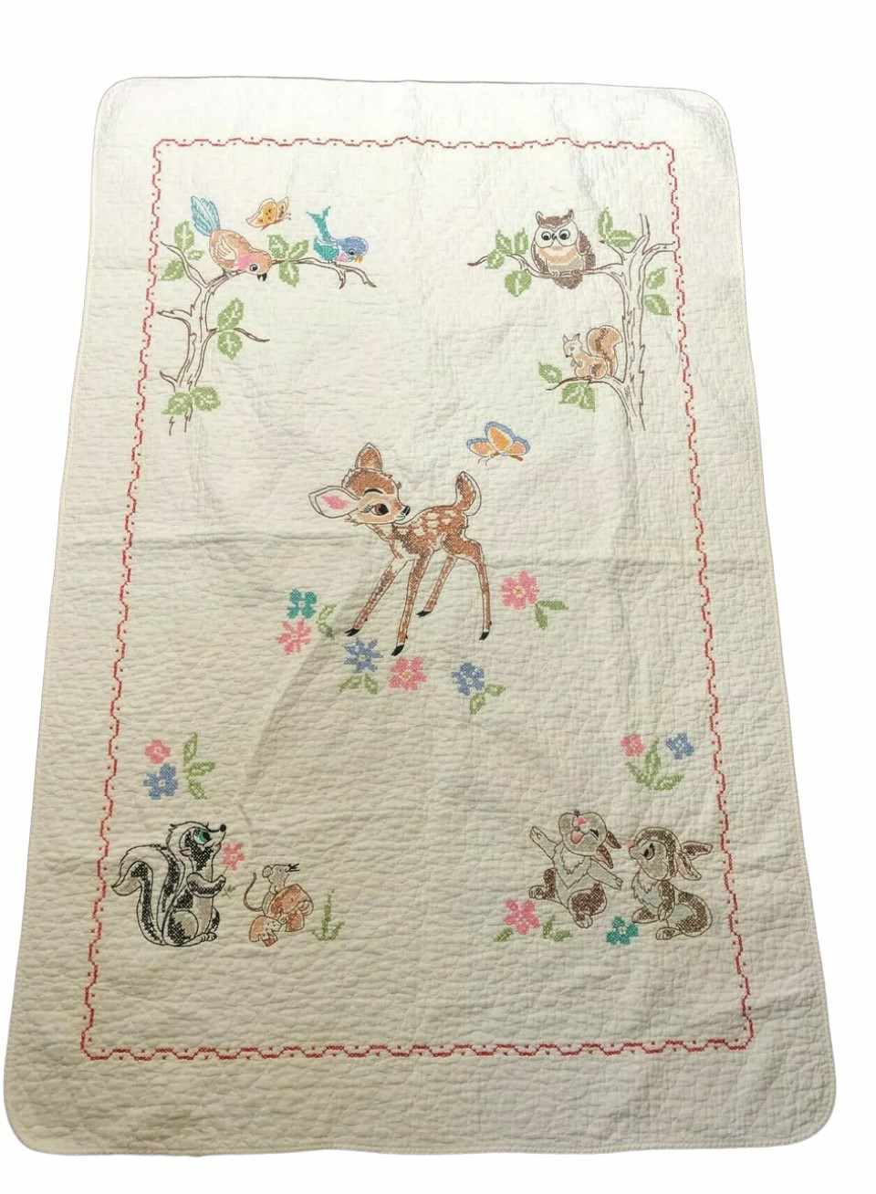 Vintage Walt Disney Bambi Quilted Nursery Crib Quilt Blanket Paragon Needlecraft