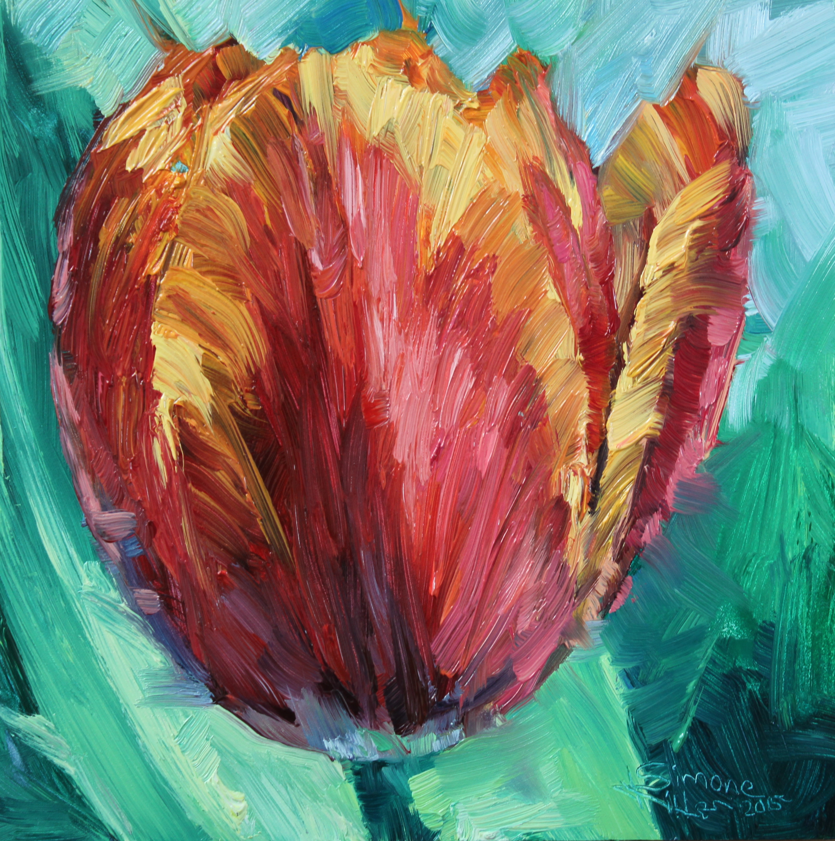 Tulip painting in yellow and red