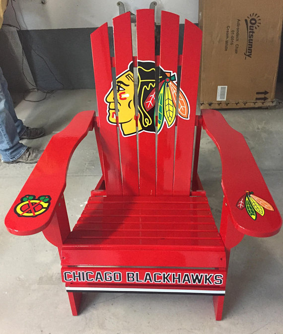 Custom Blackhawks (This was a customer request) Hocky Outdoor Wood Adirondack Laminated Decal Lounge Chair