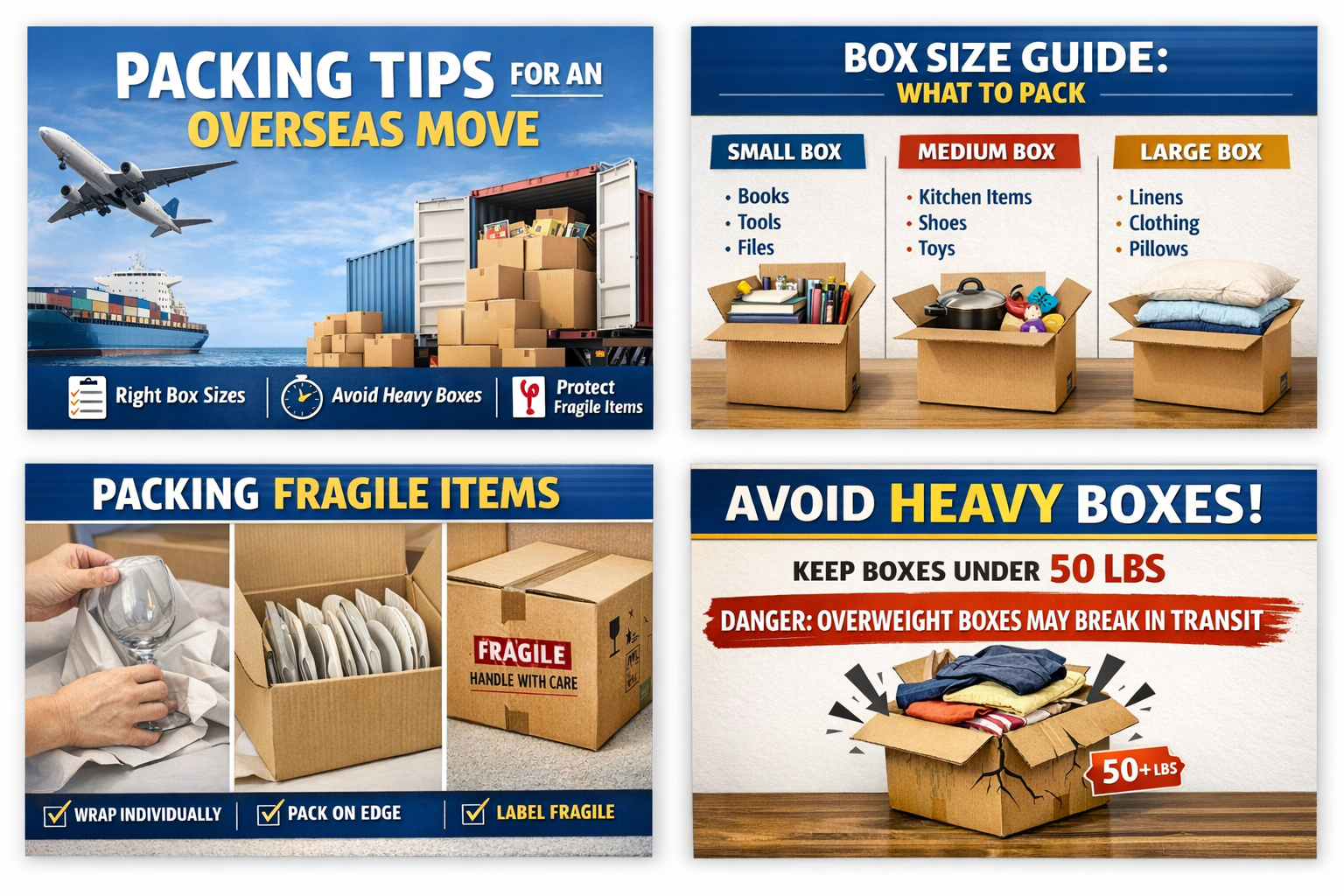 Packing boxes for overseas moving