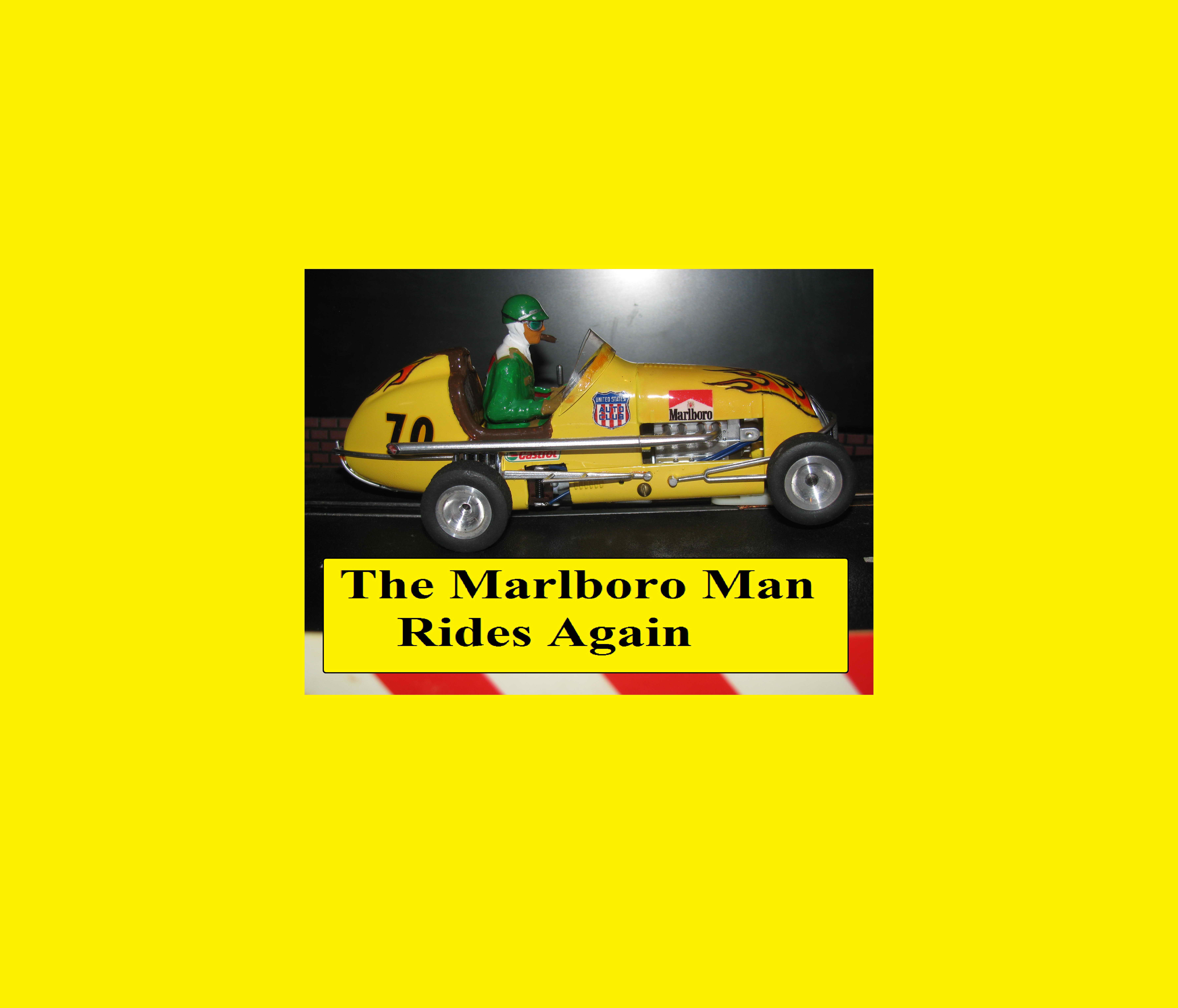 * SOLD * Vintage Monogram Midget Racer Slot Car “Yellow Streak” Driven by the Marlboro Man - Car 70