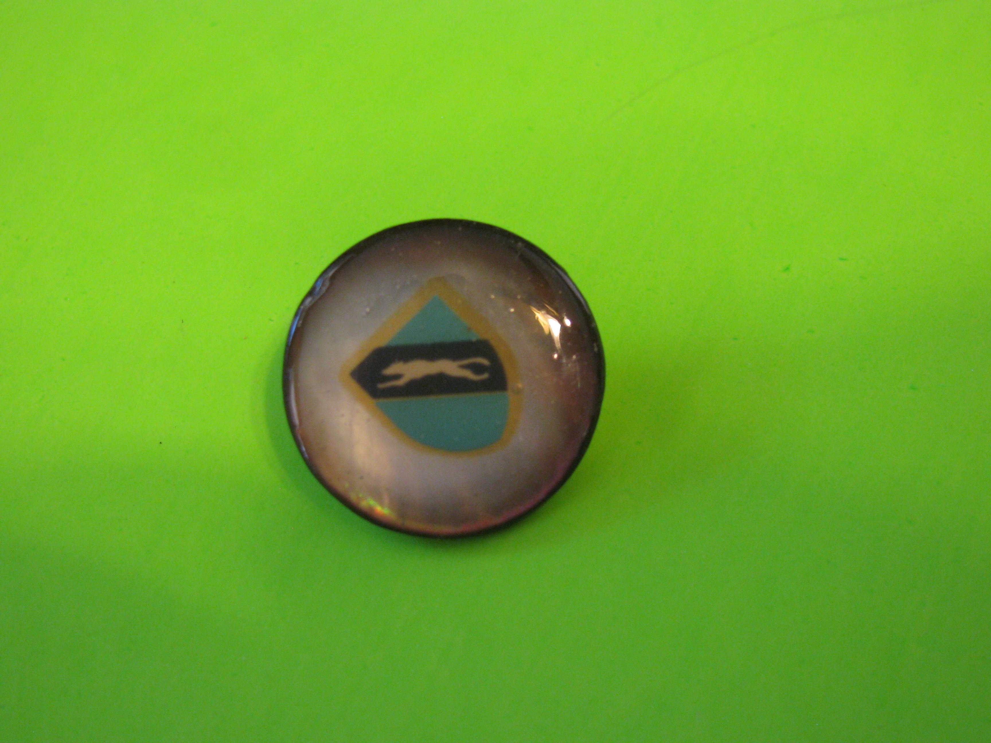 * SOLD * Turquoise Shield with Black Stripe and Cheetah on Mother of Pearl Button with Metal Loop Shank 