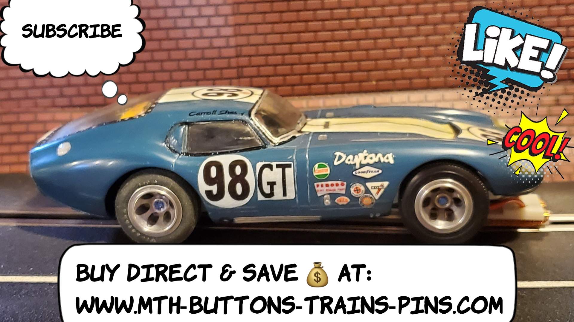 * SALE, Save $100 off vs our $379.99 Ebay Store * 1965 K&B Shelby Cobra Daytona Coupe Slot Car 1/24 Scale in ORIGINAL BLUE *Totally Restored* – Car #98 (#KB43VER Tribute Edition)