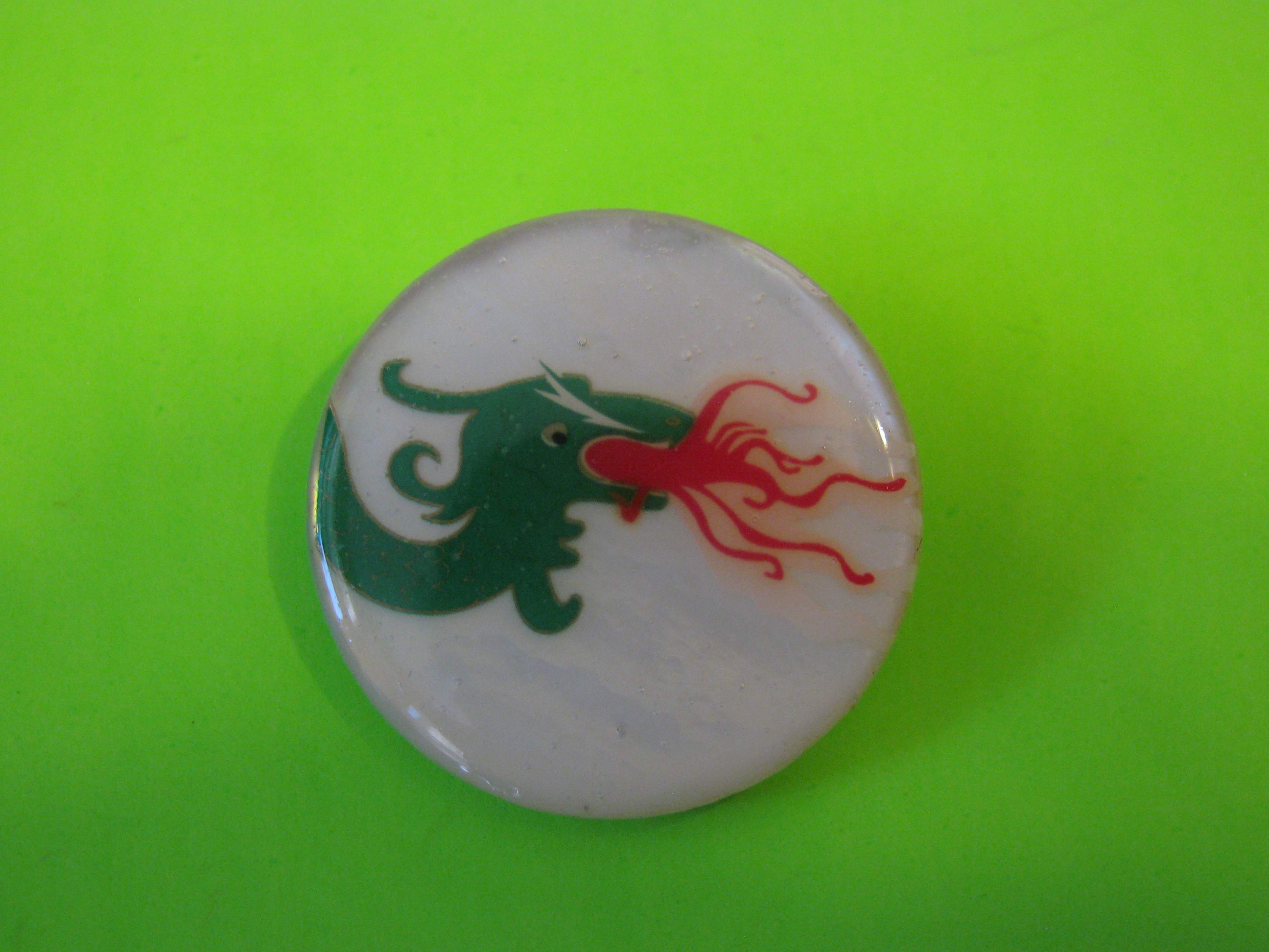 Fire Breathing Dragon on Mother of Pearl Button with Brass Claw Shank (Left Side)