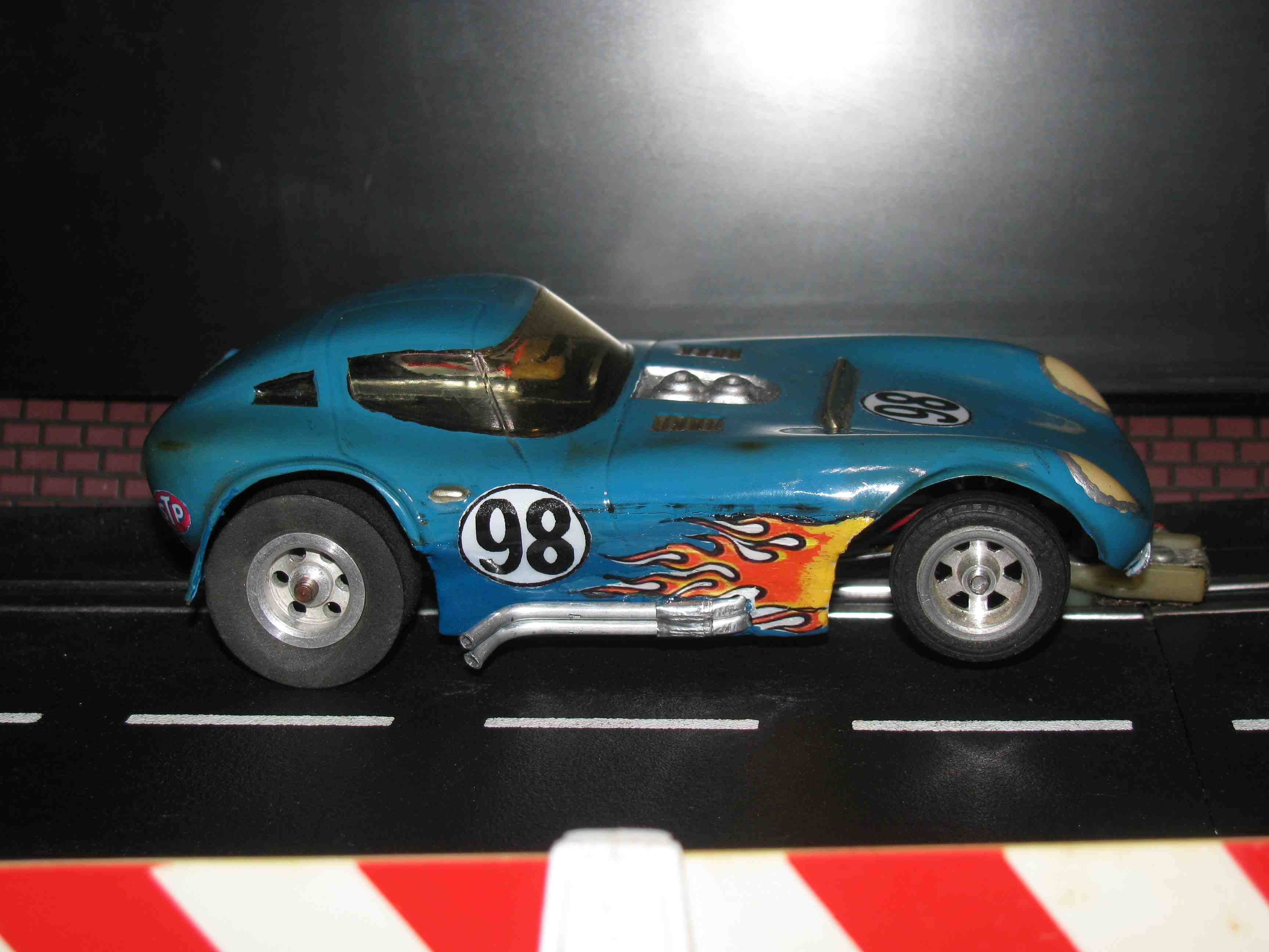 * SOLD * Vintage Ultra-Light Cheetah Racer with Custom Brass Chassis Slot Car - 1/32 Scale – Blue – Car #98