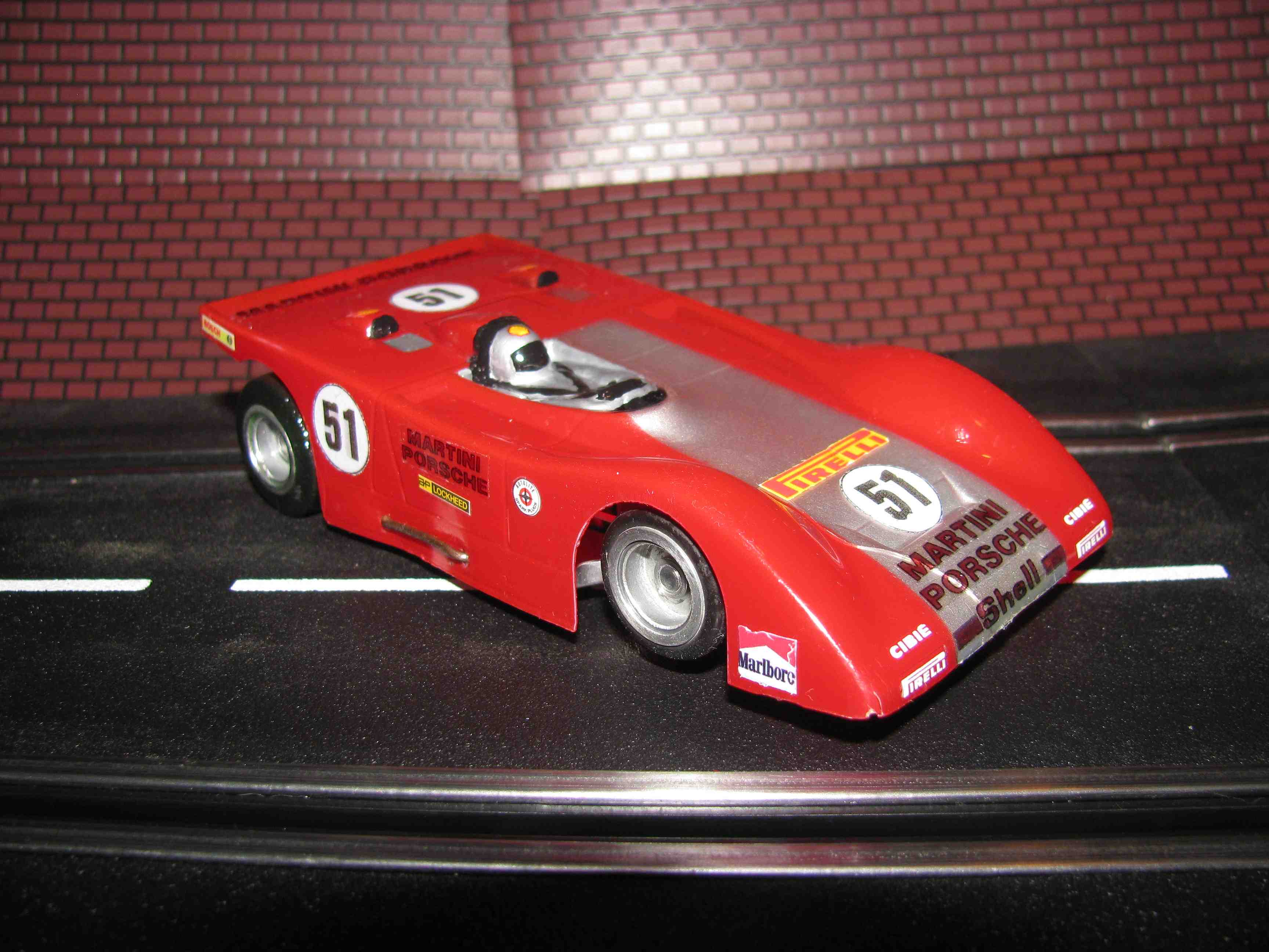 * SOLD * RIGGEN Vintage CAN-AM PRO-AM Slot Car in Red with classic single silver stripe – Car 51 