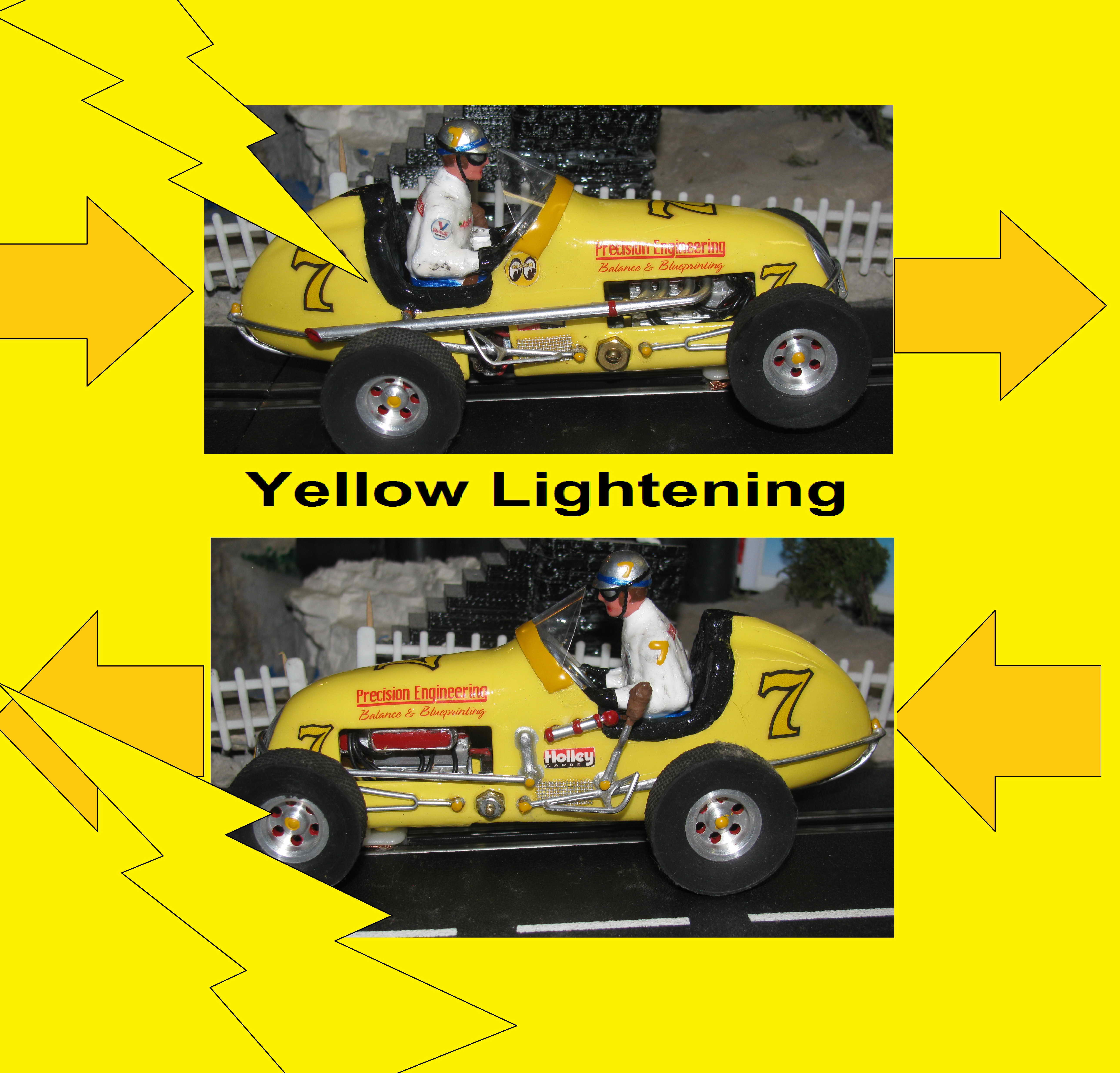 * SOLD * Vintage Monogram Midget Racer “Yellow Lightening” Slot Car # 7