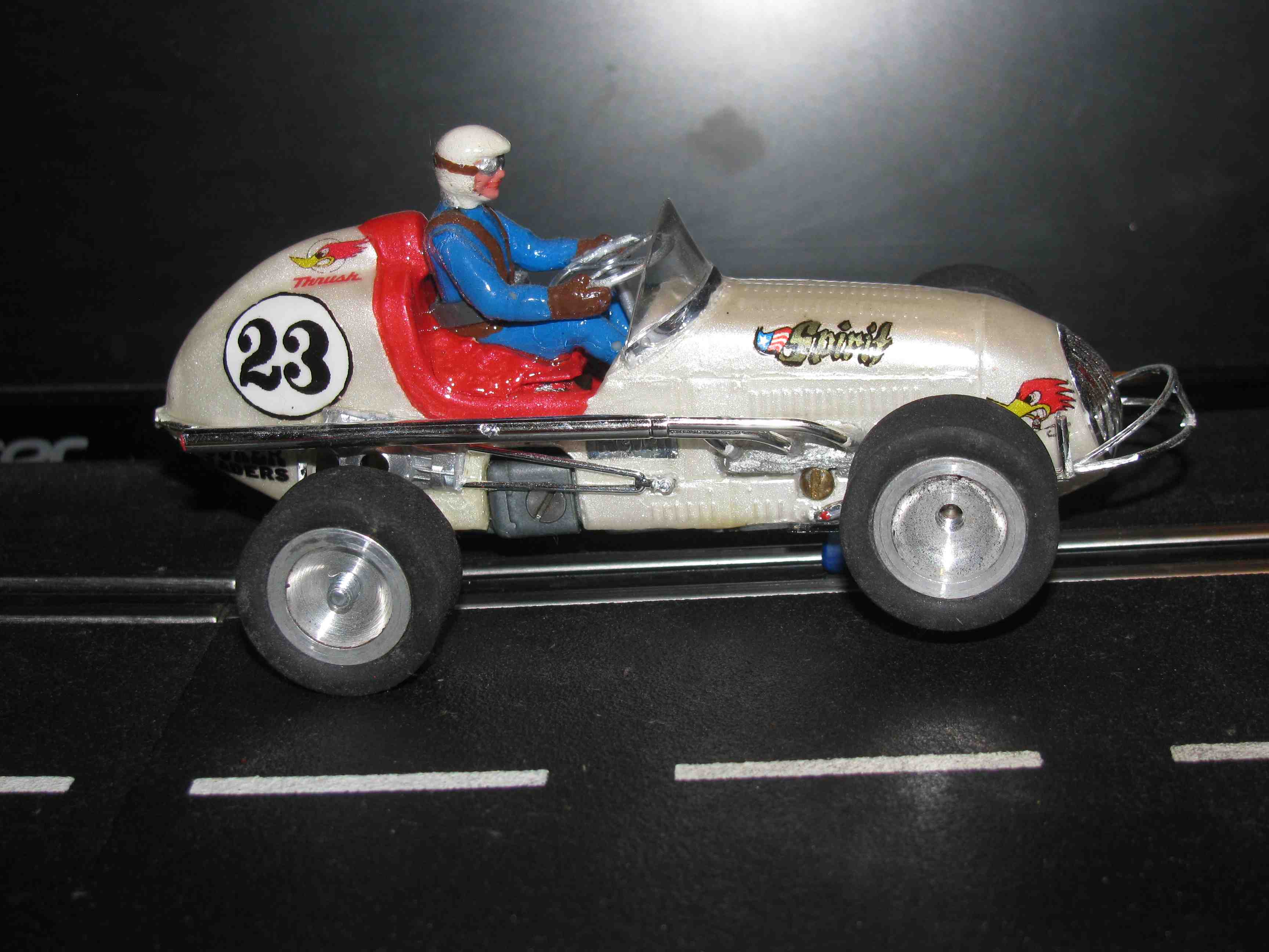 * SOLD * * SALE * Vintage Midget Racer “Spirt of America” – Pearl White Metallic Slot Car 1/32 Scale – Car #23