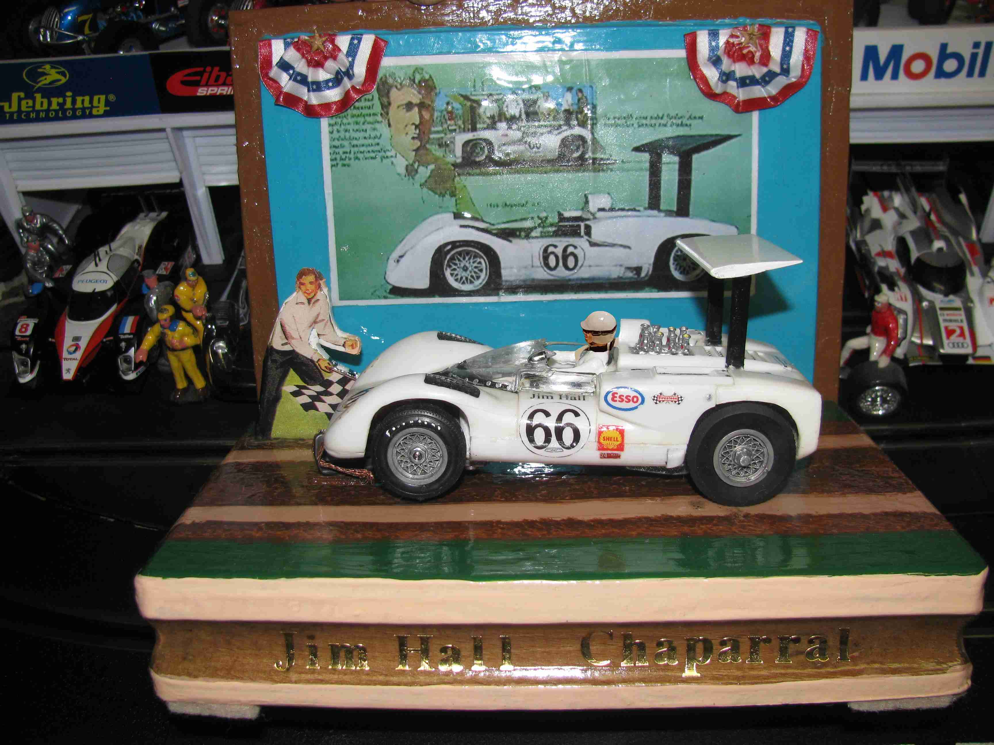 * SOLD * * SALE + Includes Real Wood Display * COX Chaparral 2E Jim Hall #66 1:24 Scale Slot Car + Real Wood Display *SALE* 