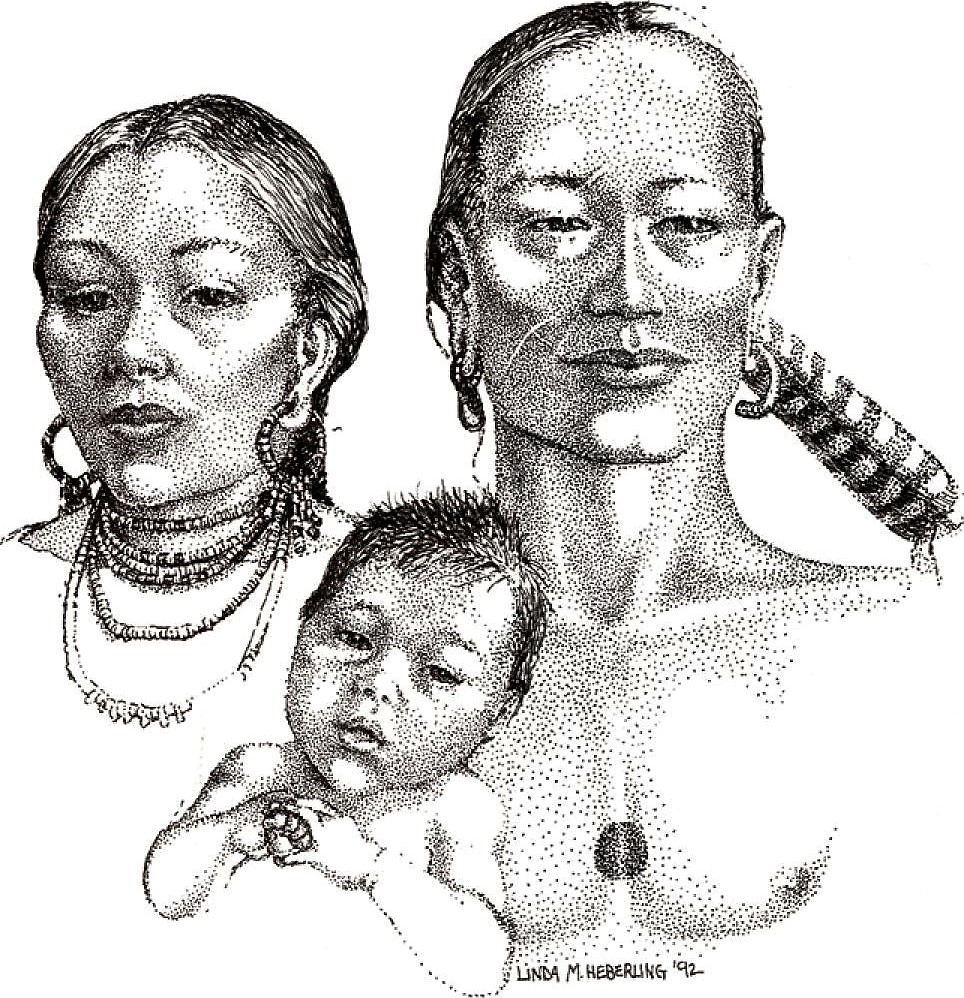 'INDIGENOUS FAMILY' - signed Pen and Ink drawing by Linda M. Heberling - 1992